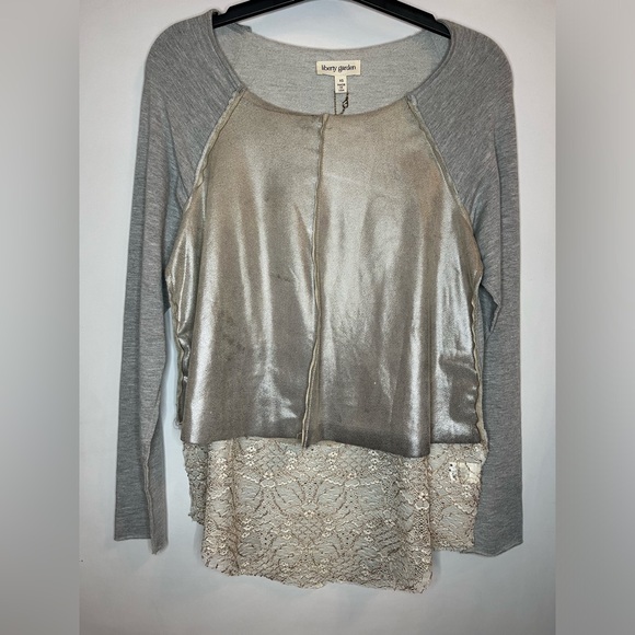 Liberty Garden Grey Metallic Pullover Lace Sweatshirt Lace XS NWT - Picture 3 of 5